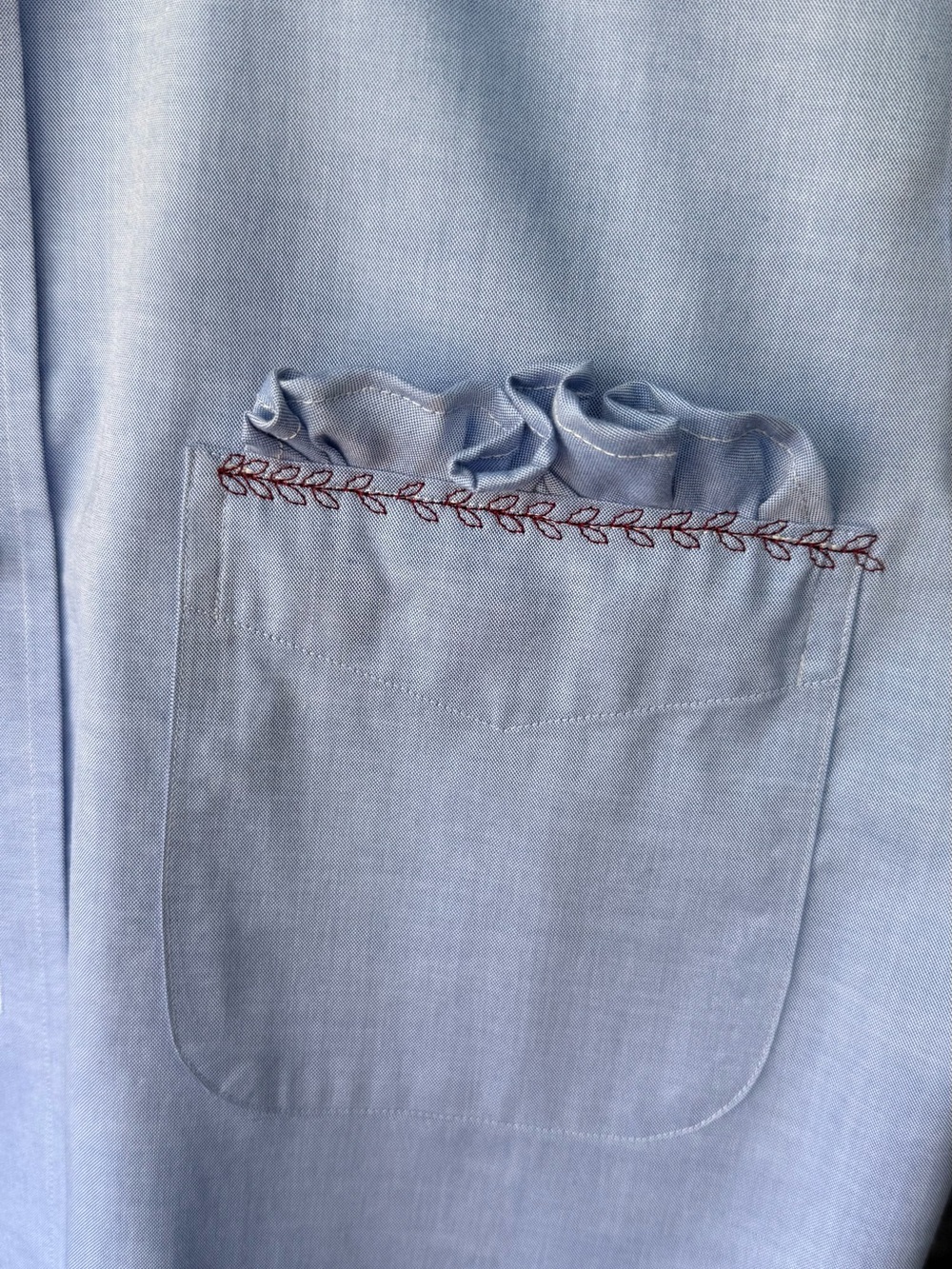 Lauren Ralph Lauren Chambray Blouse Upcycled Ruffle Blouse Embroidered M - Picture 4 of 13